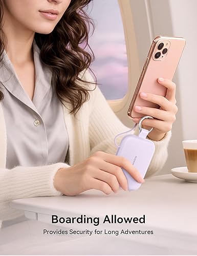 Miniatura 6 de RORRY Cargador portátil, cargador portátil de 5000 mAh con cables integrados, llavero de viaje para iPhone 171615141312, para AirPods 234Pro, morado