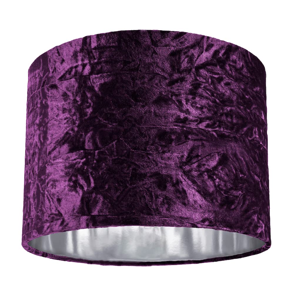 Purple Crushed Velvet 10" Table/Pendant Lampshade - Shiny Silver Inner - 18cm Height