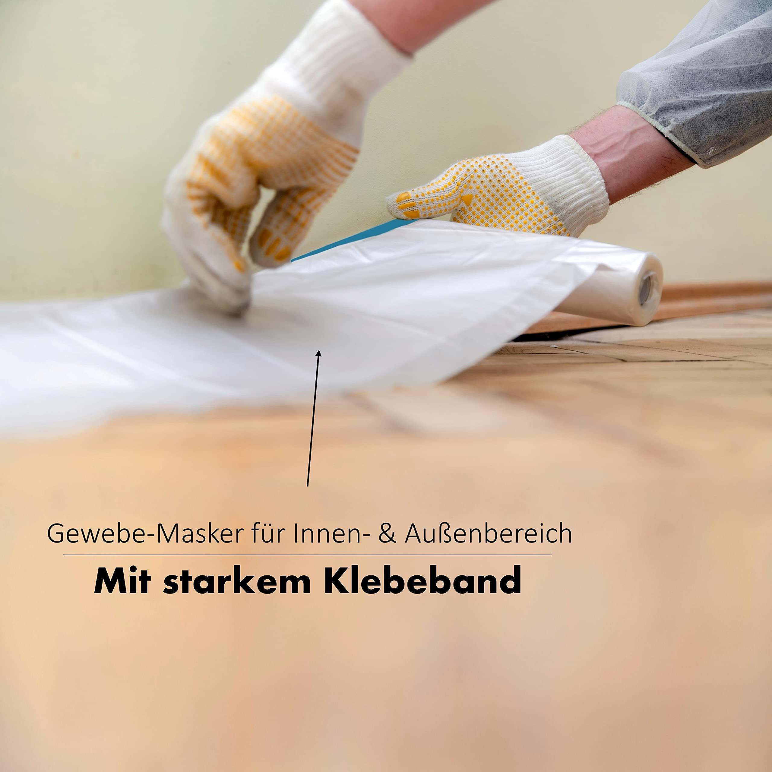 9 Rollen Gewebe-Masker 1100mm x 20m mit Abklebeband für Innen- & Außenbereich UV-beständig - Profi Maler-Krepp Abdeckfolie (10my Folie) mit Klebeband stark - Abdeckplane für Malerarbeiten