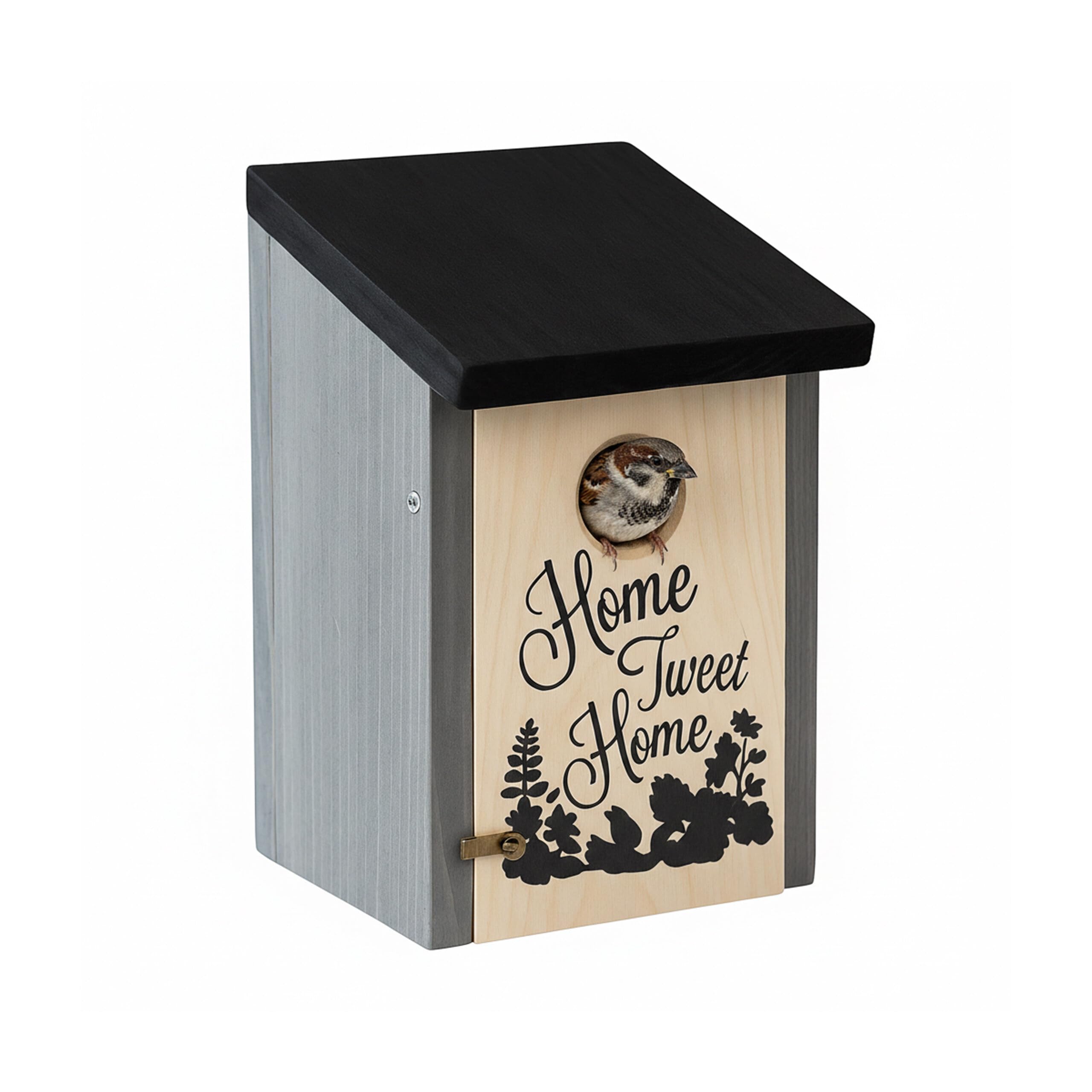 Nichoir mésanges en bois peint gris chic avec trappe nettoyable