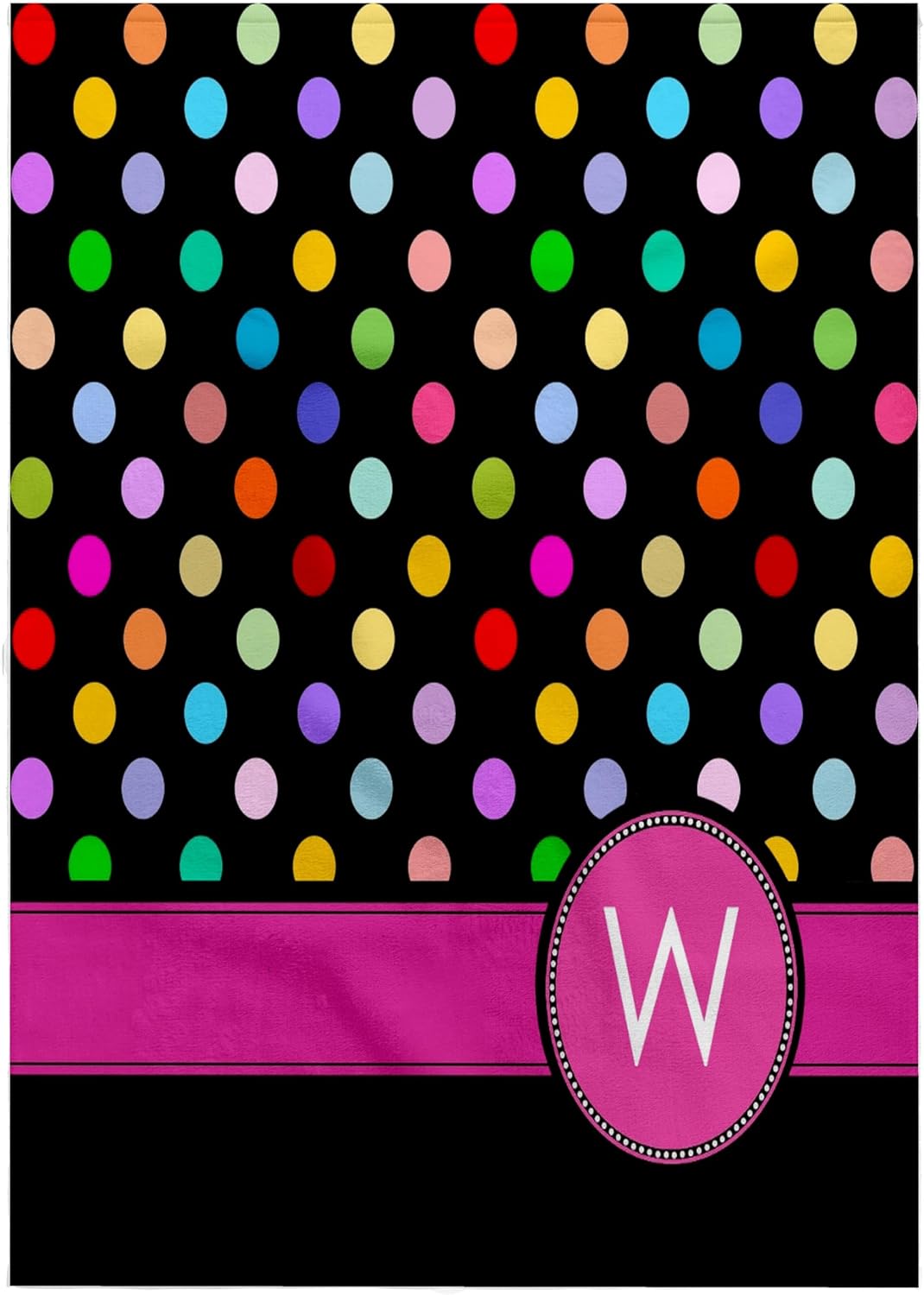 3dRose Letter W Monogrammed on Rainbow Polka dots Pattern with hot Pink Personal Initial - Colorful Girly 22x30 Bath Hand Pool Towel