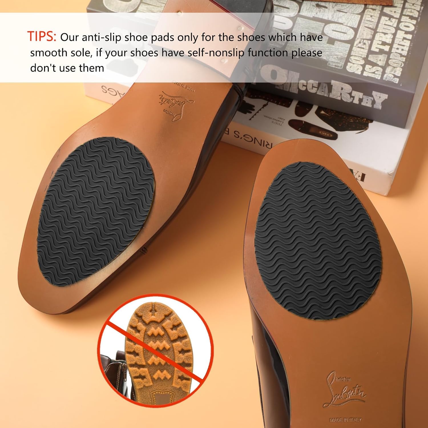 8 Pcs Non-Slip Shoe Pads for Bottom of Shoes, Self-Adhesive Sole Protectors for High Heels & Flats, Anti-Skid Shoe Grips Stickers for Noise Reduction(3.5 in × 2.5 in/3.5 in × 2.3 in)