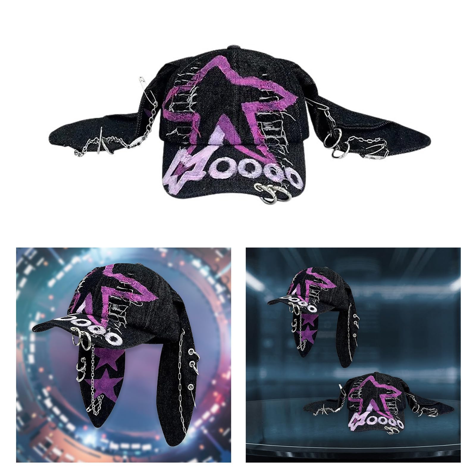 Women Rabbits Ears Baseball Long Ear Versatile Ripped Hat for Idol Concert Shows Breathable Hat for Adults