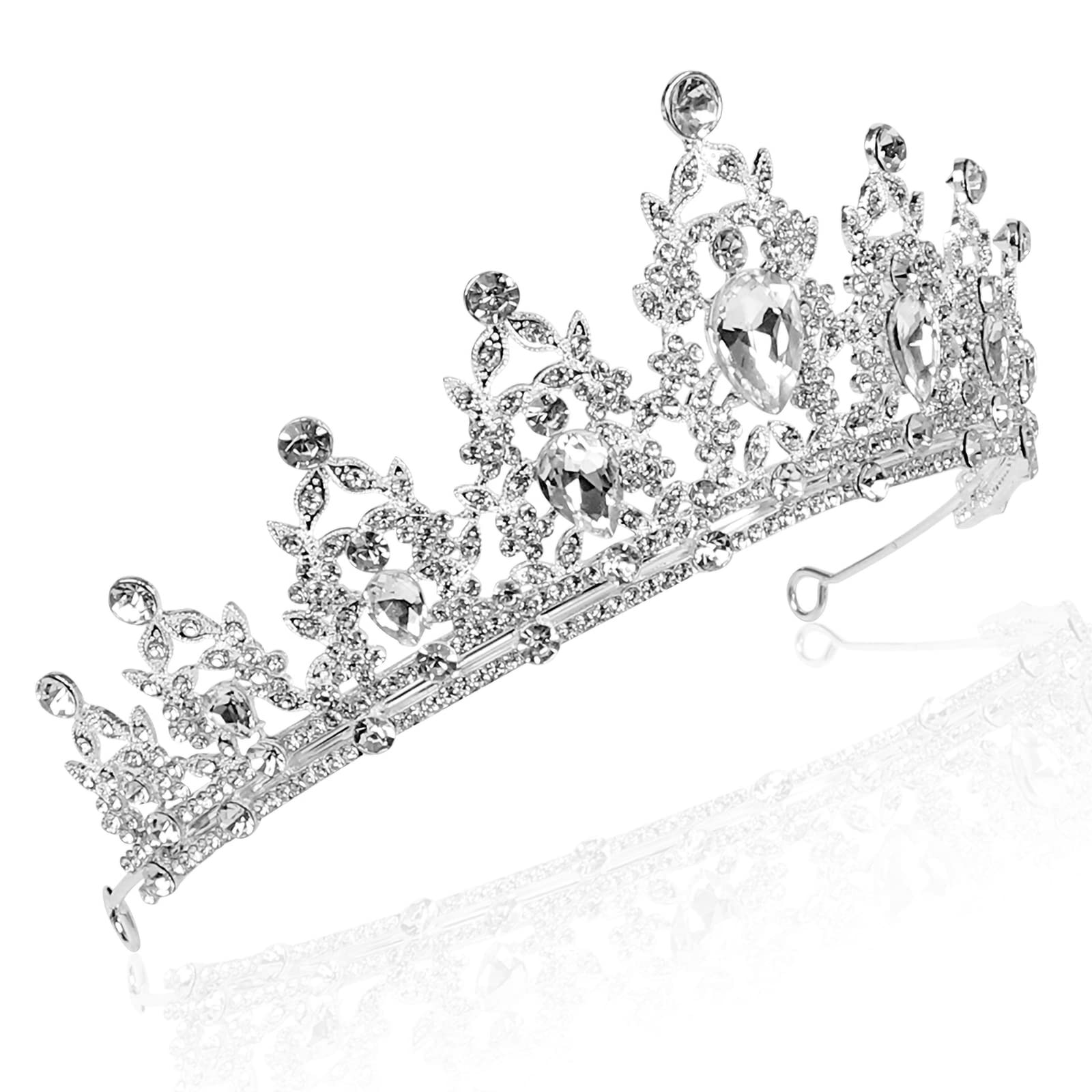 SELUXU Corona de plata para concurso de novia y princesa, para fiestas de cumpleaños, corona de plata