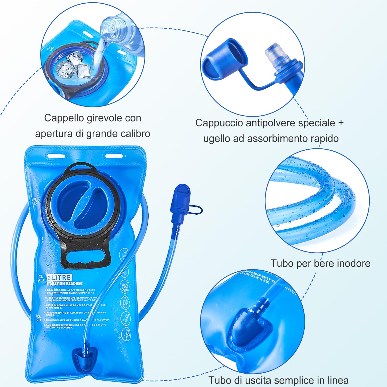 Bolsa de hidratación portátil de 2 l, con tubo para beber, para ciclismo, escalada, correr, senderismo al aire libre, azul, negro, verde