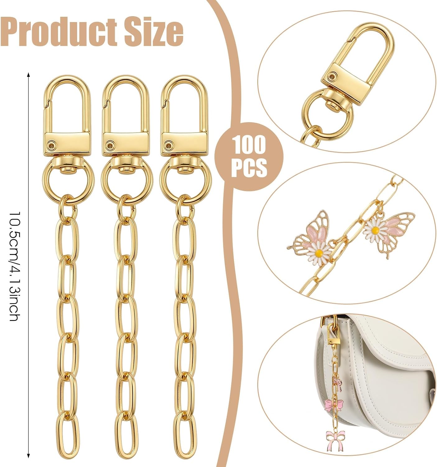 100 Sets Keychain Making Kit Metal Keychain Clips with Key Ring Swivel Snap Hook Lobster Claw Clasps and Extender Chain Bulk for DIY Craft Supplies Jewelry Bags