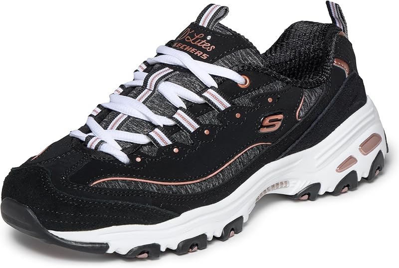 Zapatillas Skechers D'Lites Me Time para mujer | Plantilla de espuma viscoelástica refrigerada por aire, entresuela acolchada con suela flexible, zapatilla deportiva de moda con cordones en la parte delantera.