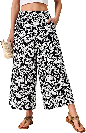 beroy Womens Wide Leg Palazzo Pants Casual Elastic High Waisted Flowy Pants with Pockets