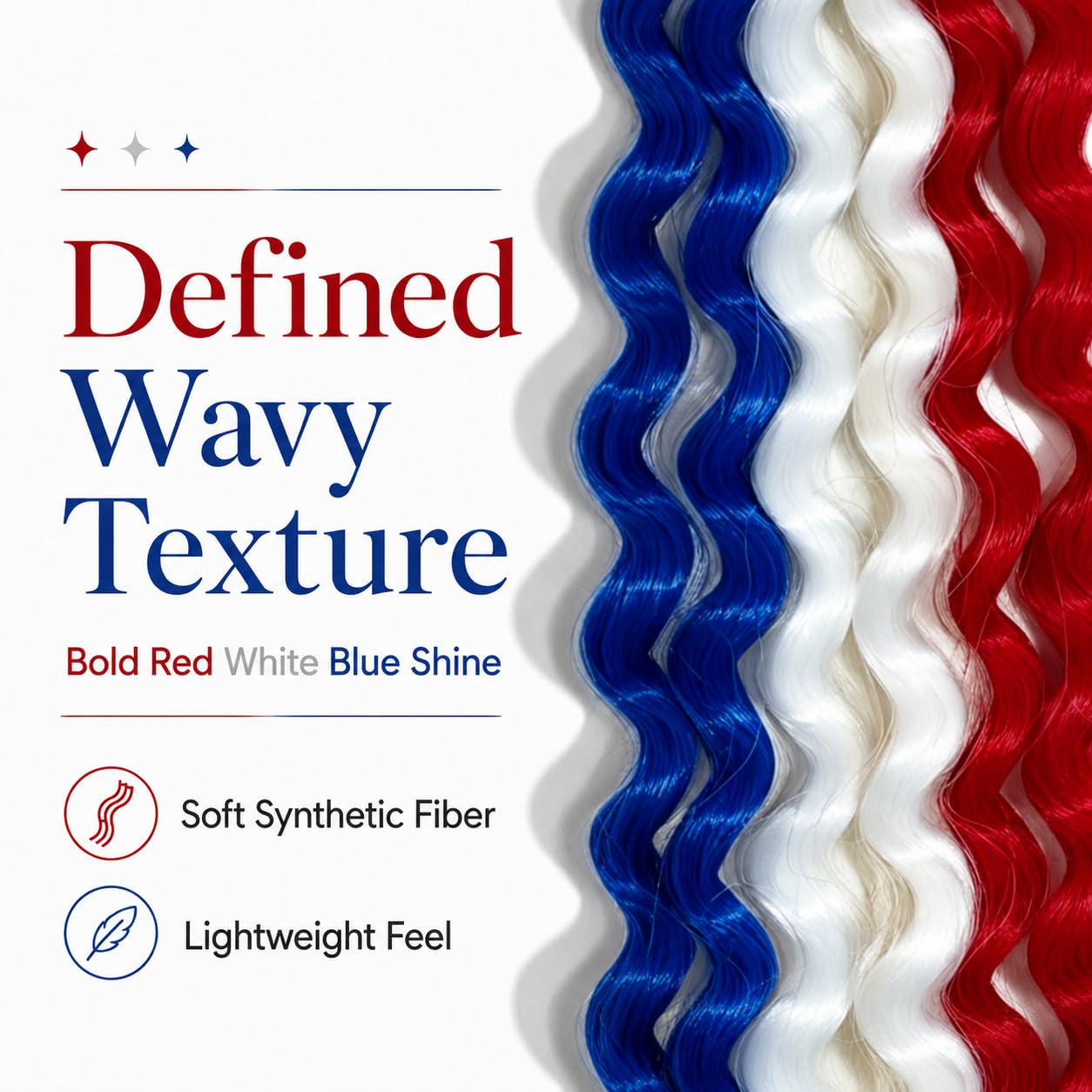 Red White Blue Hair Extensions Tie in Curly Ponytail Extension Wavy July of 4th Crazy Hair Day Accessories for Fun DIY Festival Wacky Rave Colored Braids 18 inch 2 Packs