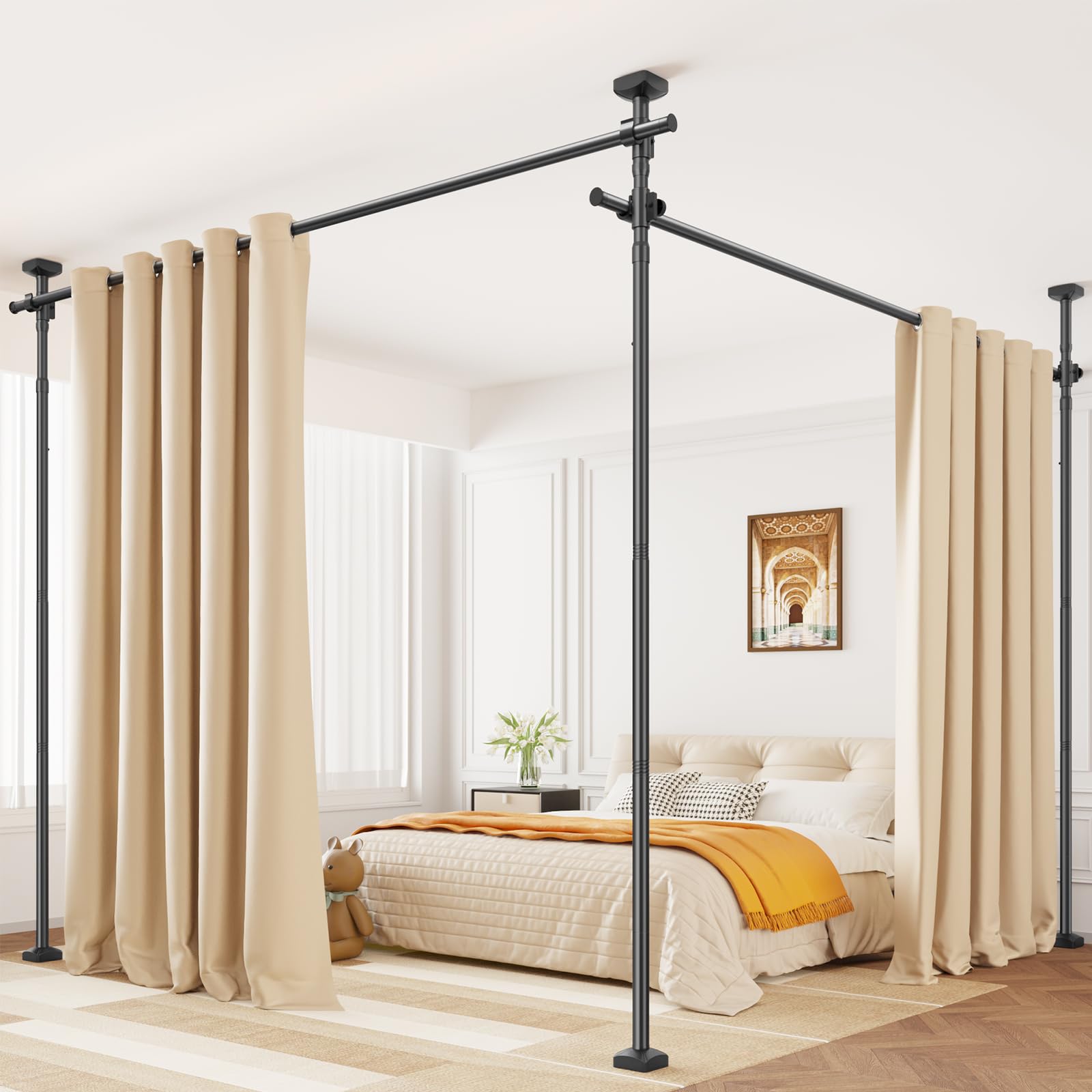 Photo 1 of SWXNLPZ Room Divider Tension Rod, Adjustable 4-10ft H x 28-114in W, Black