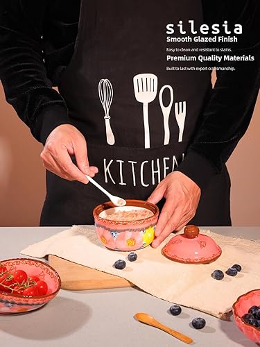 Miniatura 6 de silesia Azucarero hecho a mano con tapa y cuchara, tarro de azúcar de cerámica pintado a mano de 10 onzas para cocina en caja de regalo, decoración