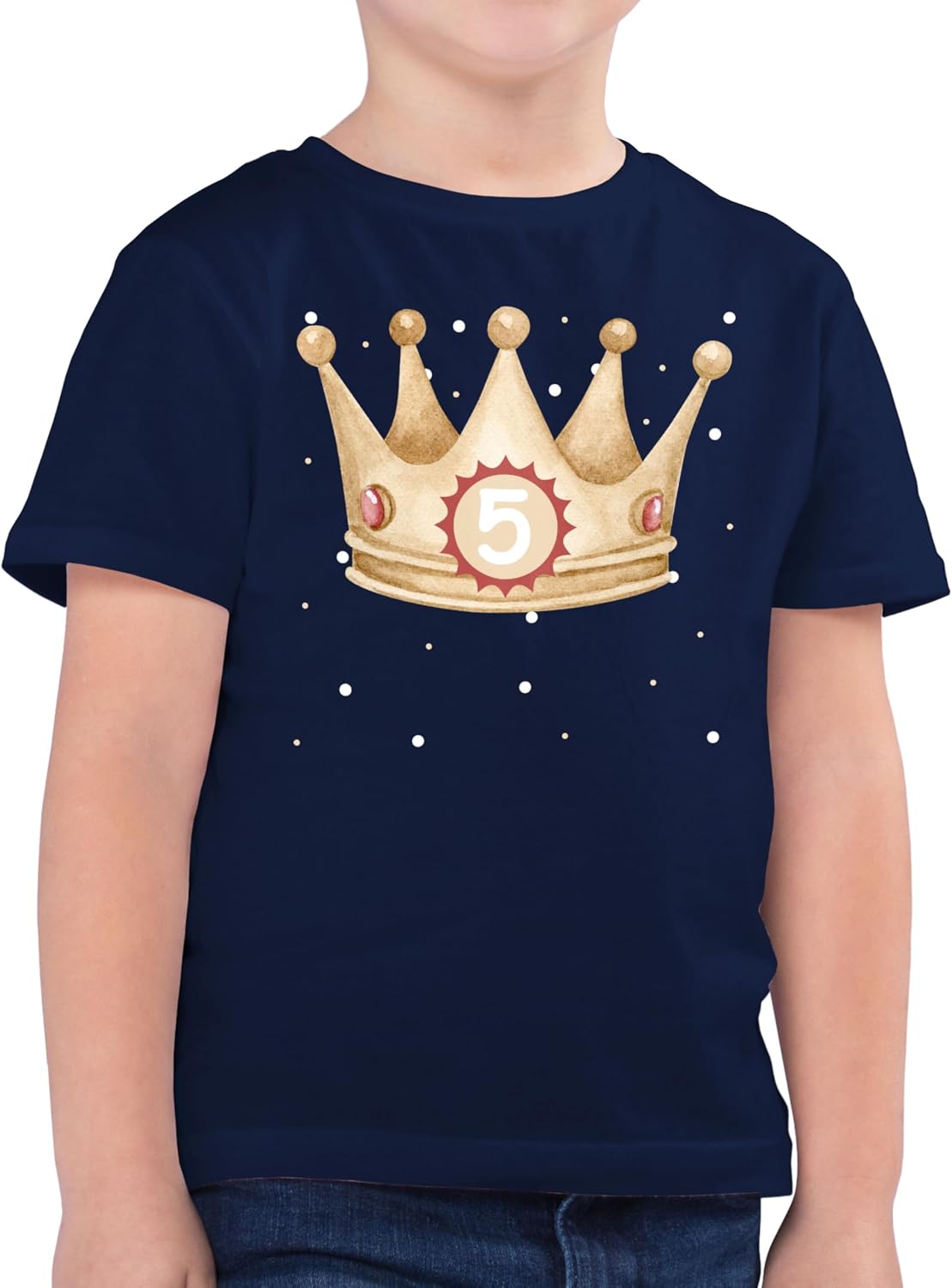 Shirtracer Kinder T-Shirt Jungen – „5. Geburtstag“ Mit Krone, Aus Baumwolle, Kurzärmlig, Grau Meliert