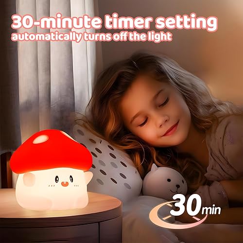 Miniatura 2 de Luz nocturna de hongos, lámpara LED de silicona blanda recargable con 2 niveles regulables, lámpara táctil de noche para dormitorio, habitación de