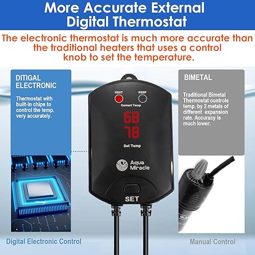 Miniatura 4 de AquaMiracle Calentador de acuario Calentador de pecera de 500 W con protección de funcionamiento en secosobrecalentamiento y función de memoria,