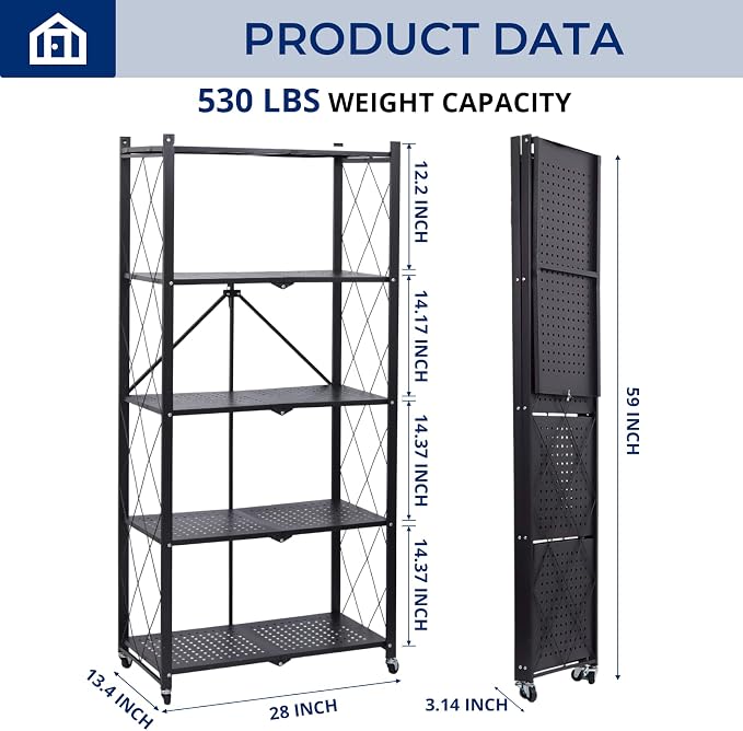 Estante plegable metálico 5 niveles con ruedas negro miniatura 2