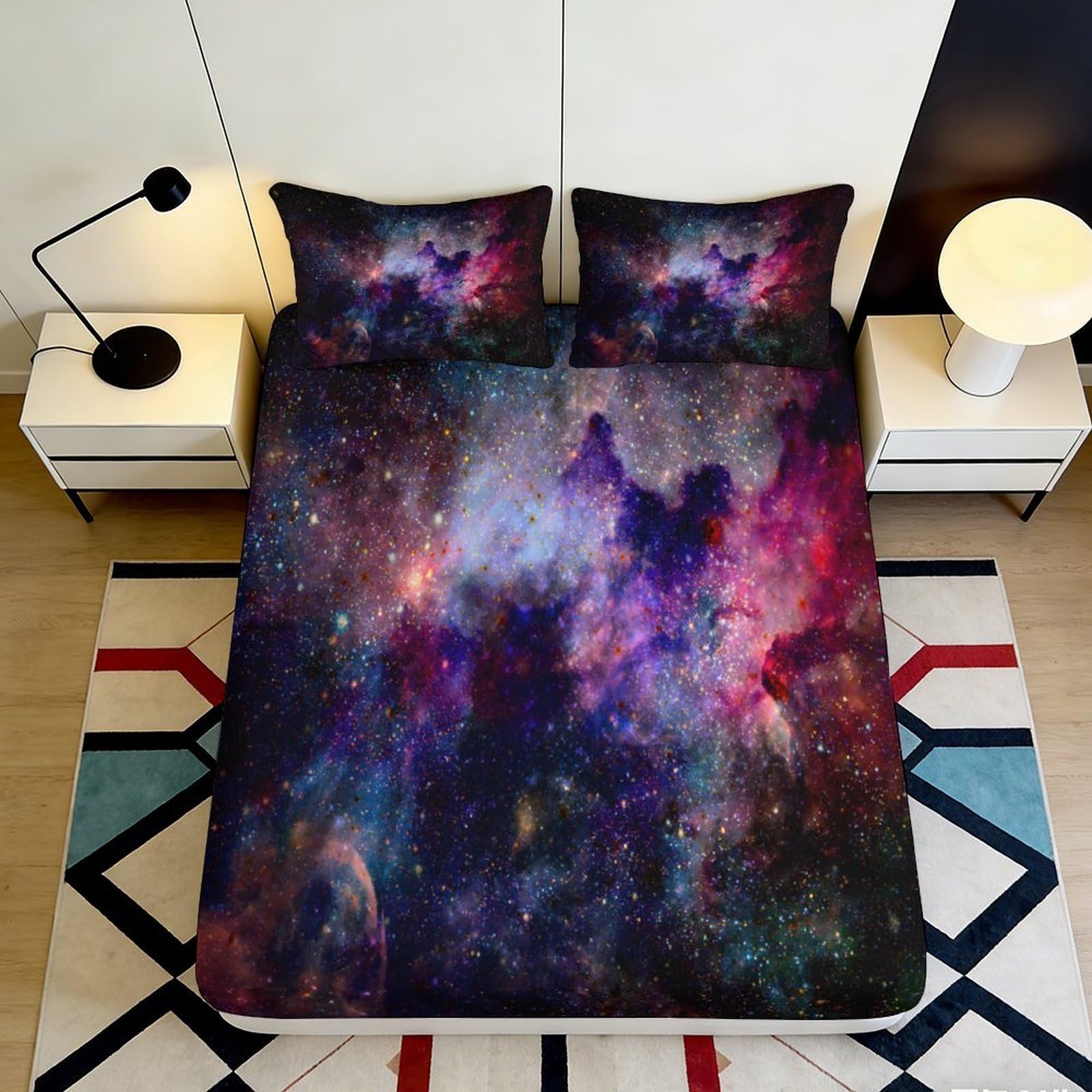 3D Printed Galaxy Starry Sky Fitted Sheet Microfiber Soft Breathable Cosmic Nebula Mattress Cover Bedroom Decor 140x200x25cm