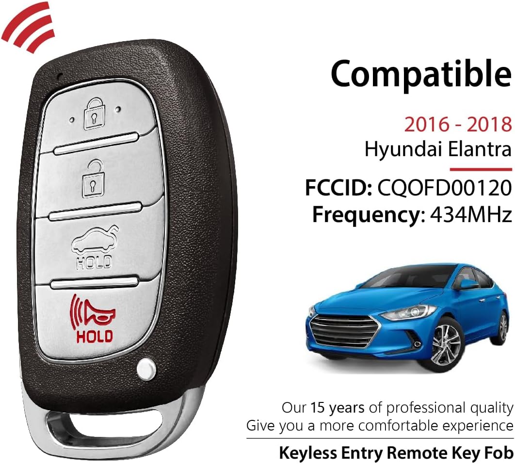 Replacement for 2016 2017 2018 Hyundai Elantra Key Fob Remote Control CQOFD00120 4 Buttons 434MHz