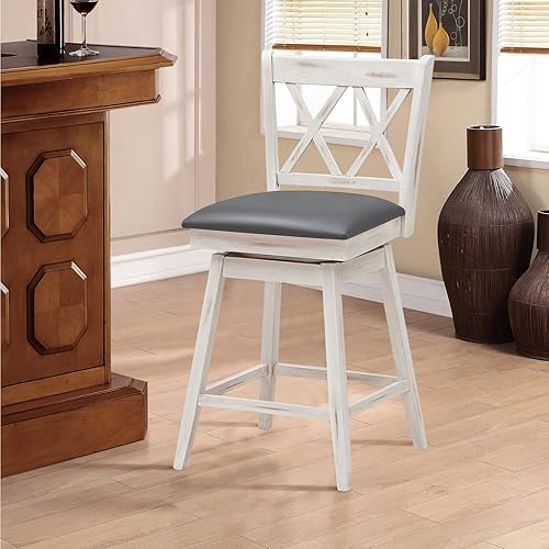 Miniatura 10 de COSTWAY Juego de 2 taburetes de bar giratorios de 360° de altura de mostrador de 25 pulgadas con reposapiés, cojín tapizado y respaldo ergonómico,
