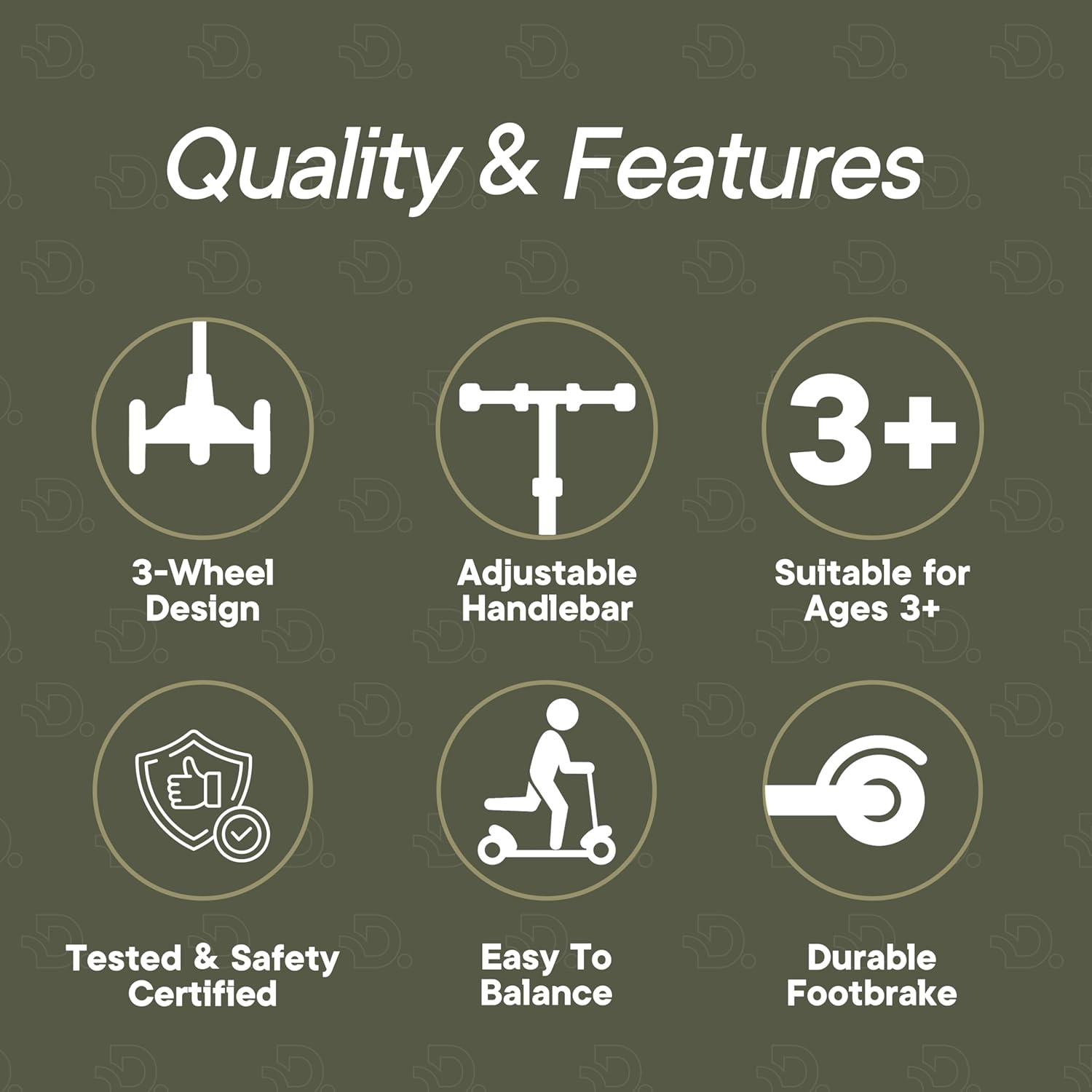 Dribbl 3-Wheel Kids Scooter - Lean-to-Steer Technology, Adjustable Height Handlebar, Wide Anti-Slip Deck, Scooter for Boys & Girls Ages 3+, Child Safety Approved, Support Riders Up to 165 lbs, Army