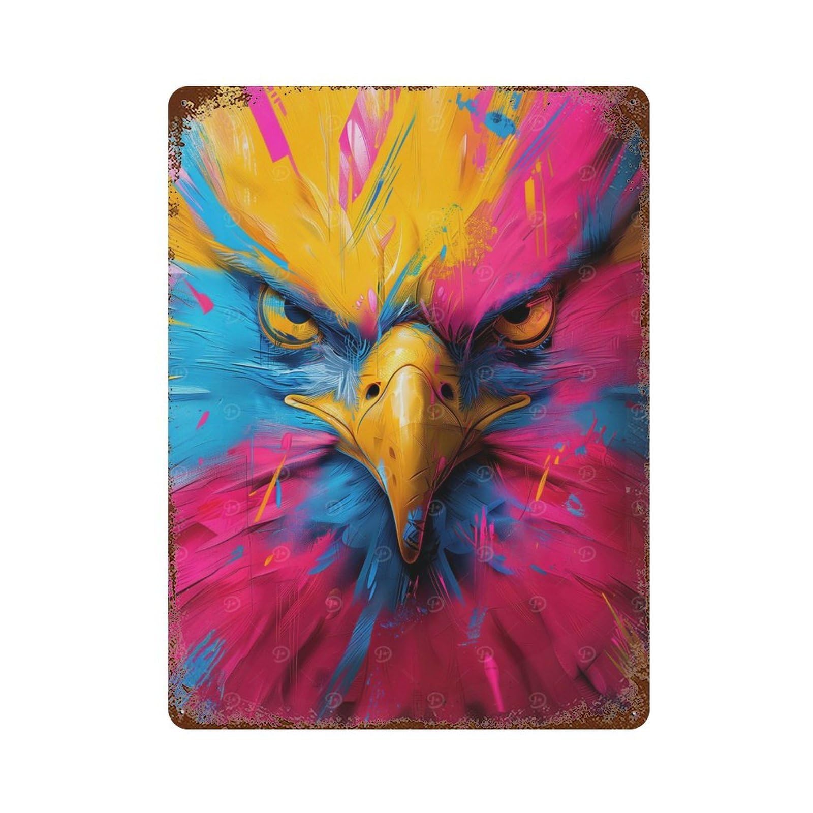 Colorful Eagle Portrait 15.7"x11.8" Aged Metal Wall Plaque, Retro Wall Decor for Farmhouse, Kitchen And Entryway Decor