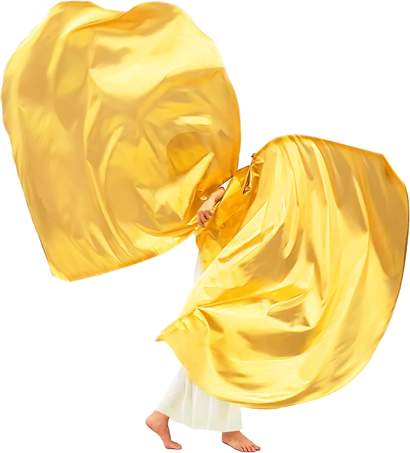 Wuchieal 55" Set of 2 pieces Praise Dance Worship Flags with Flexible Rods Semicircle Worship Angel Wing Flag for Dance Church Metallic Gold