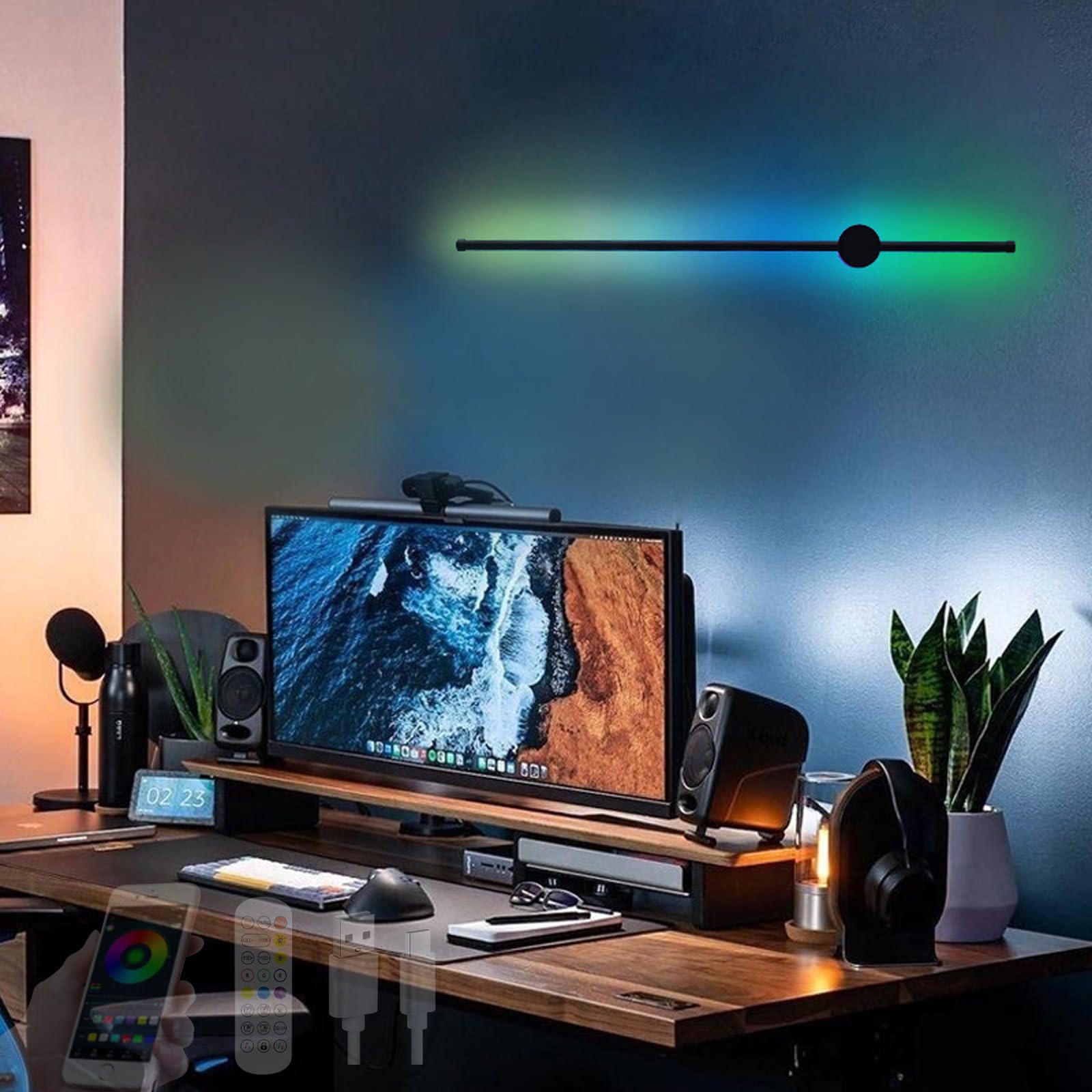 Lámpara de Pared USB Recargable con control por APP y luces LED RGB regulables 8