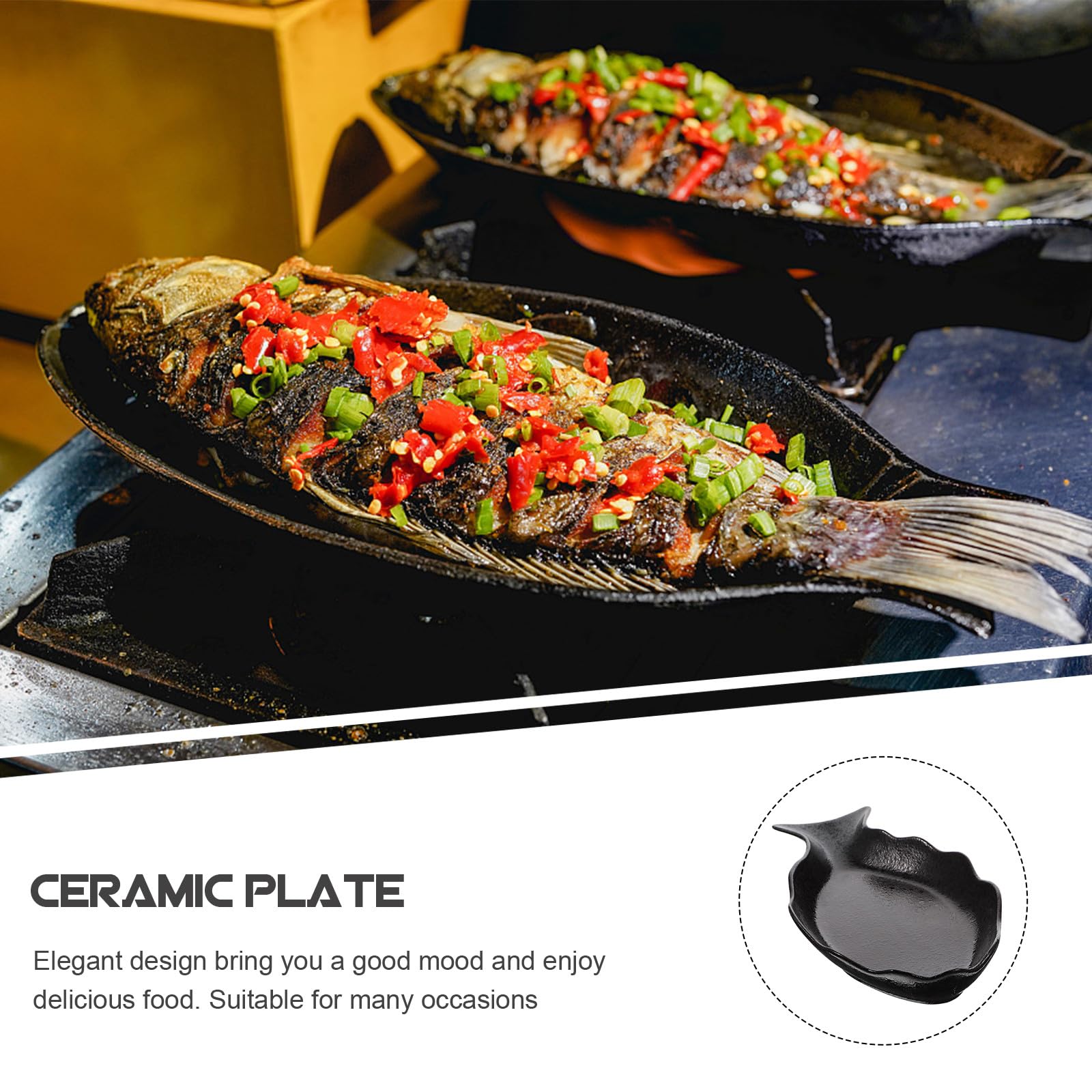 Placa Cerámica Japonesa para Servir Pescado Plato Grande con Diseño Elegante Negro Bandeja Resistente y Fácil de Limpiar para Hogar Restaurante y Hotel