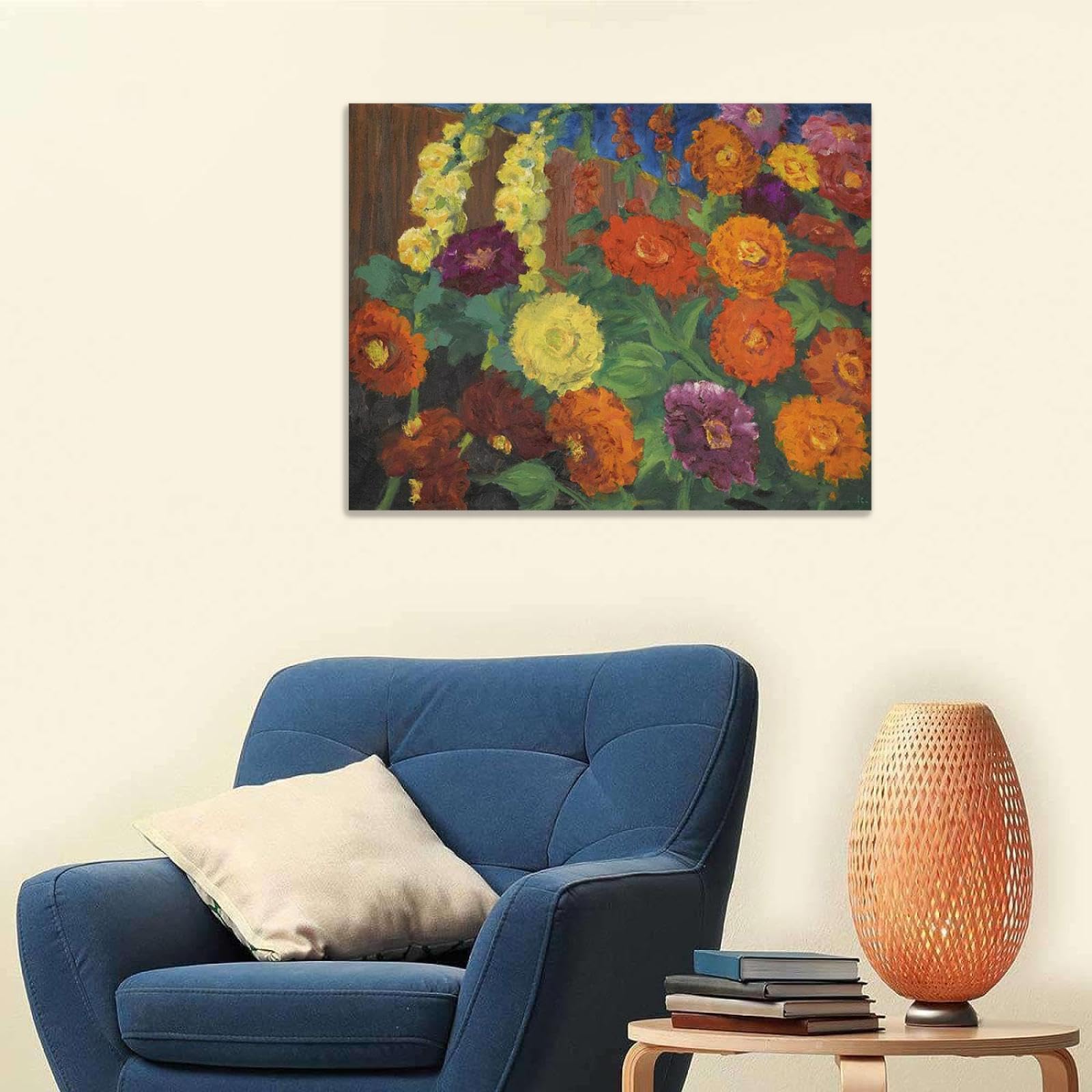 Canvas Print Wall Art Famous Painting Reproduction《Zinnias and