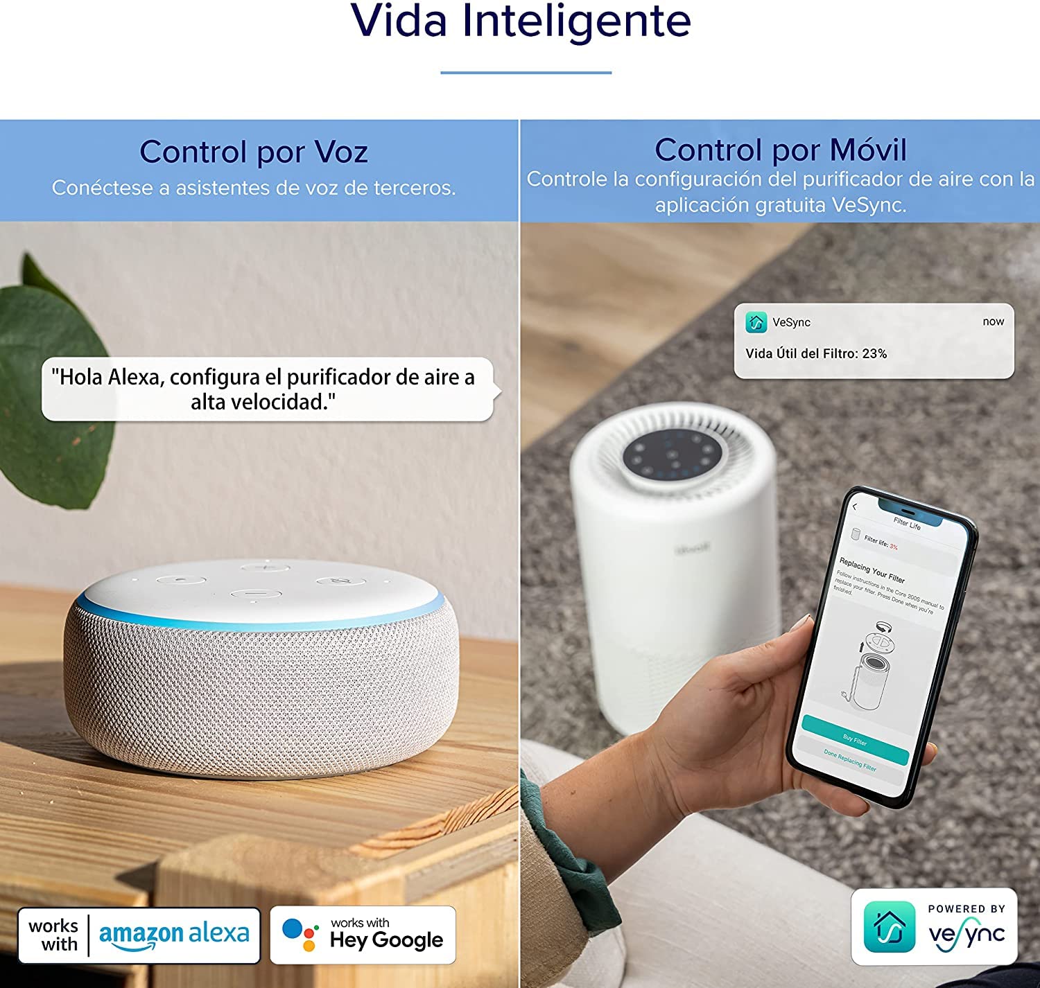 LEVOIT Purificador de Aire Inteligente, Filtro HEPA, Control por Alexa, Silencio Modo Sueño inferior a 24dB, Elimina 99,97% de Alergia Polen Olor y Caspa de Mascota,Blanco