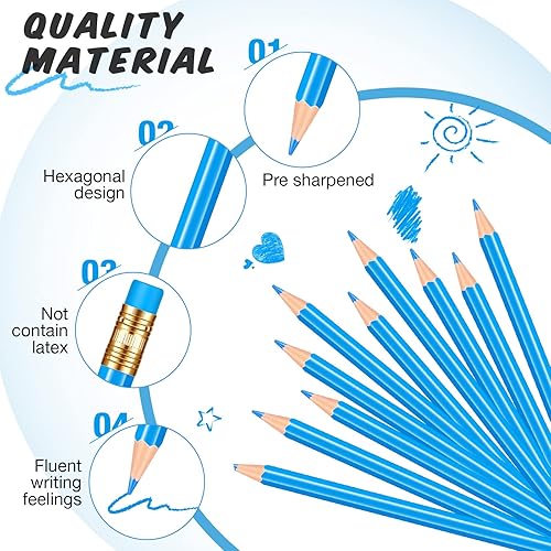 Miniatura 3 de Tatuo 60 lápices de cheques preafilados con borrador borrables para mapas, pruebas de coloración, bocetos, escuela, oficina, edición para niños y