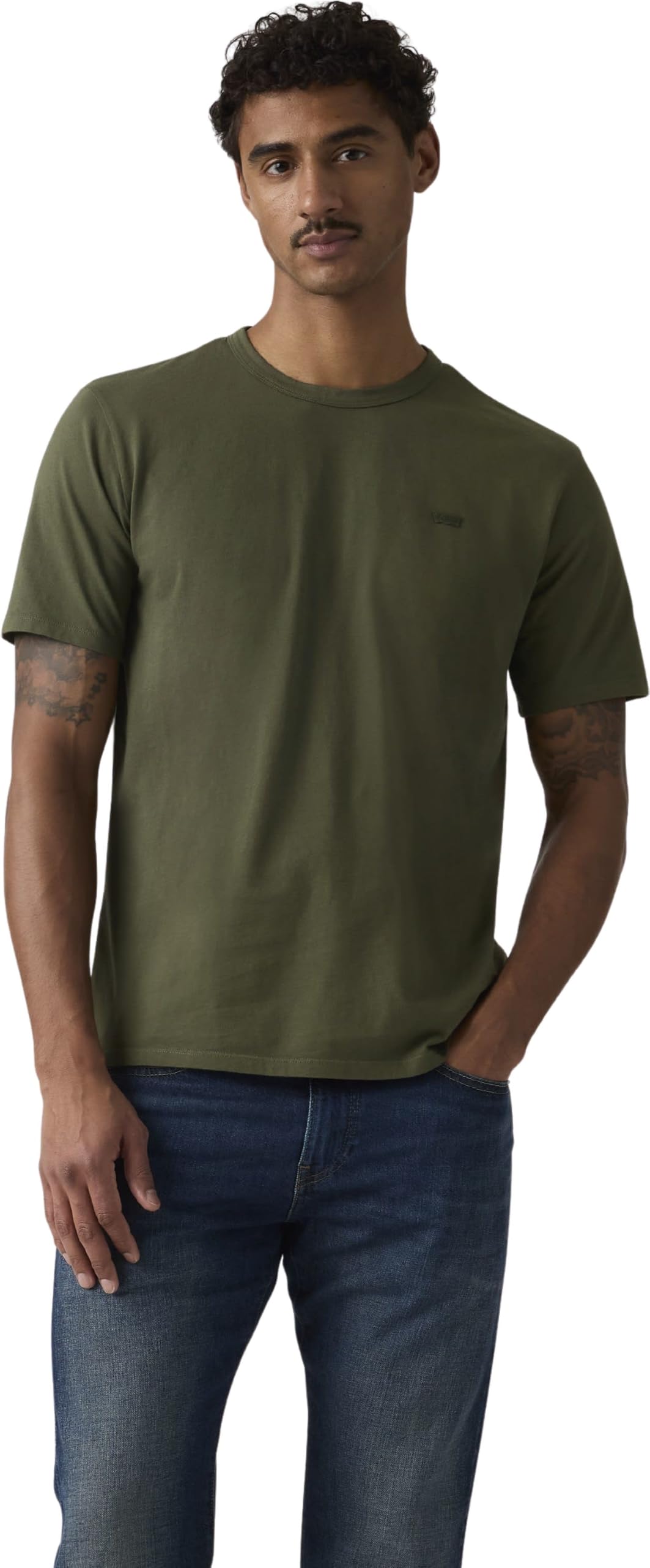 Levi's Men's T-Shirt Original in Cotton with Crew Neck, Green (Garment Dye Deep Dep), M