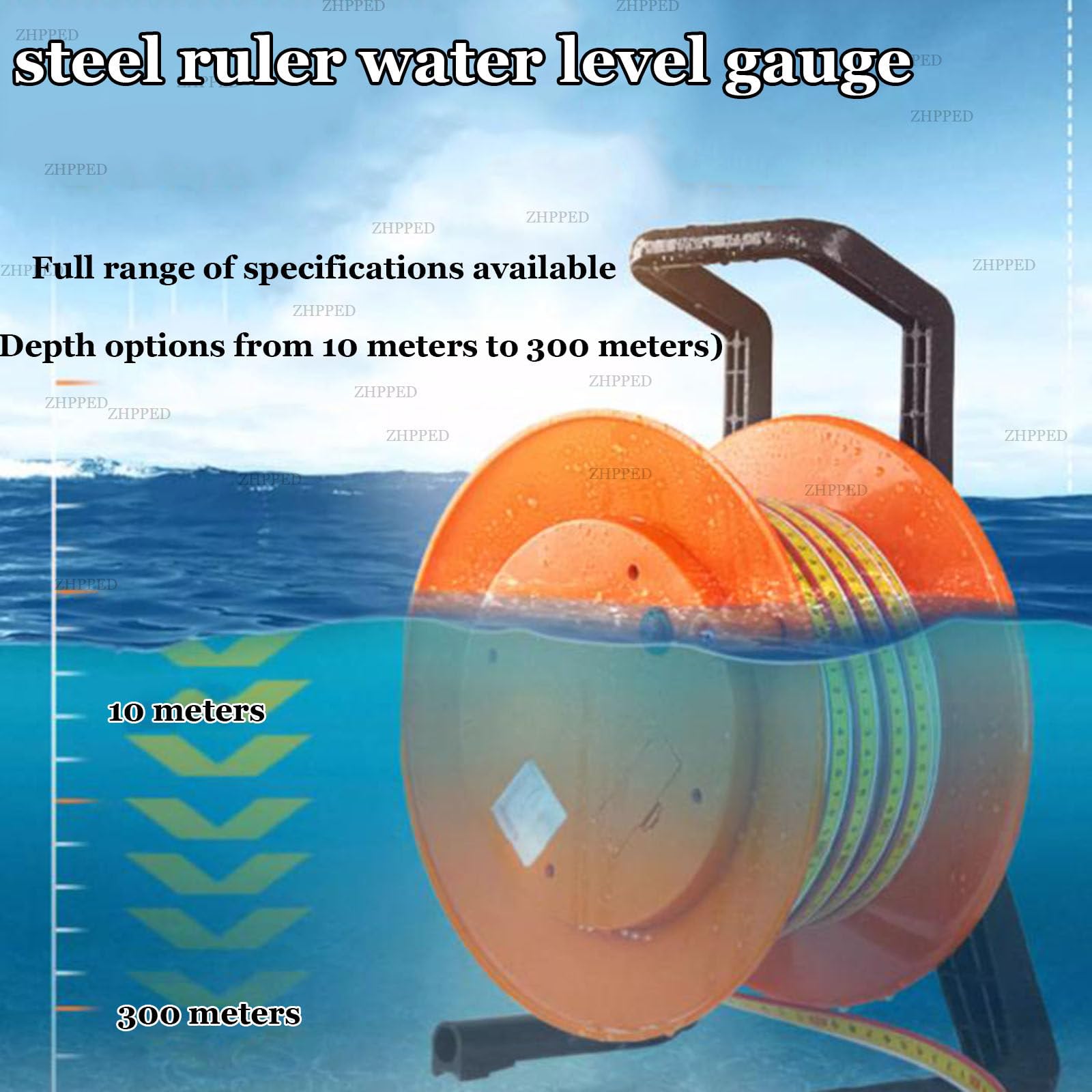Medidor de profundidad de agua, indicador de nivel de agua, herramienta de medición con sonda fija y cinta de acero para pozos, perforaciones, depósitos y tuberías, 50 m