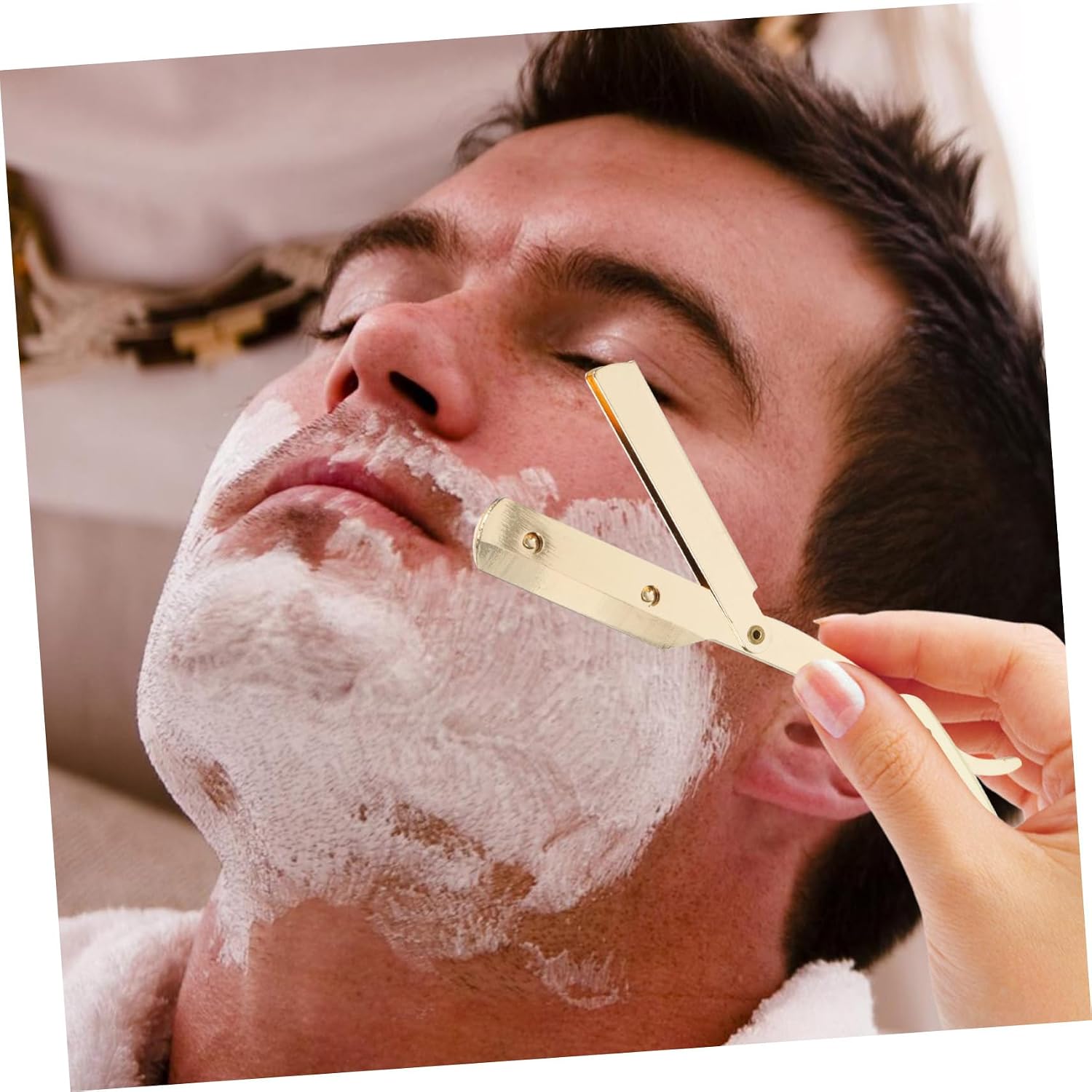 Gold Manual Shaving Razor for Men Durable Face Hair Cutter for Beard Trimming Lightweight Eyebrow Grooming Tool Compact Shaver for Home and Travel