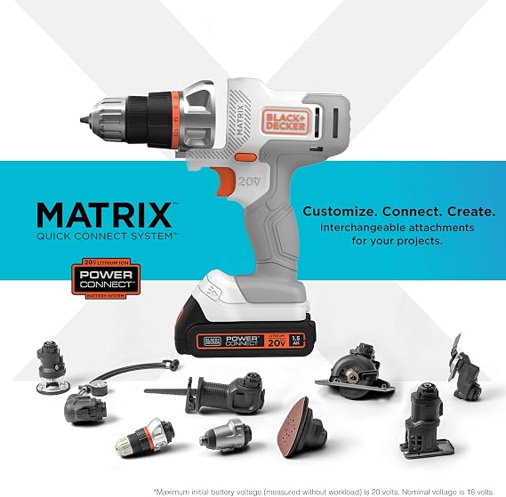 BLACK+DECKER 20V MAX MATRIX Cordless Combo Kit, 6-Tool, White and Orange (BDCDMT1206KITWC)