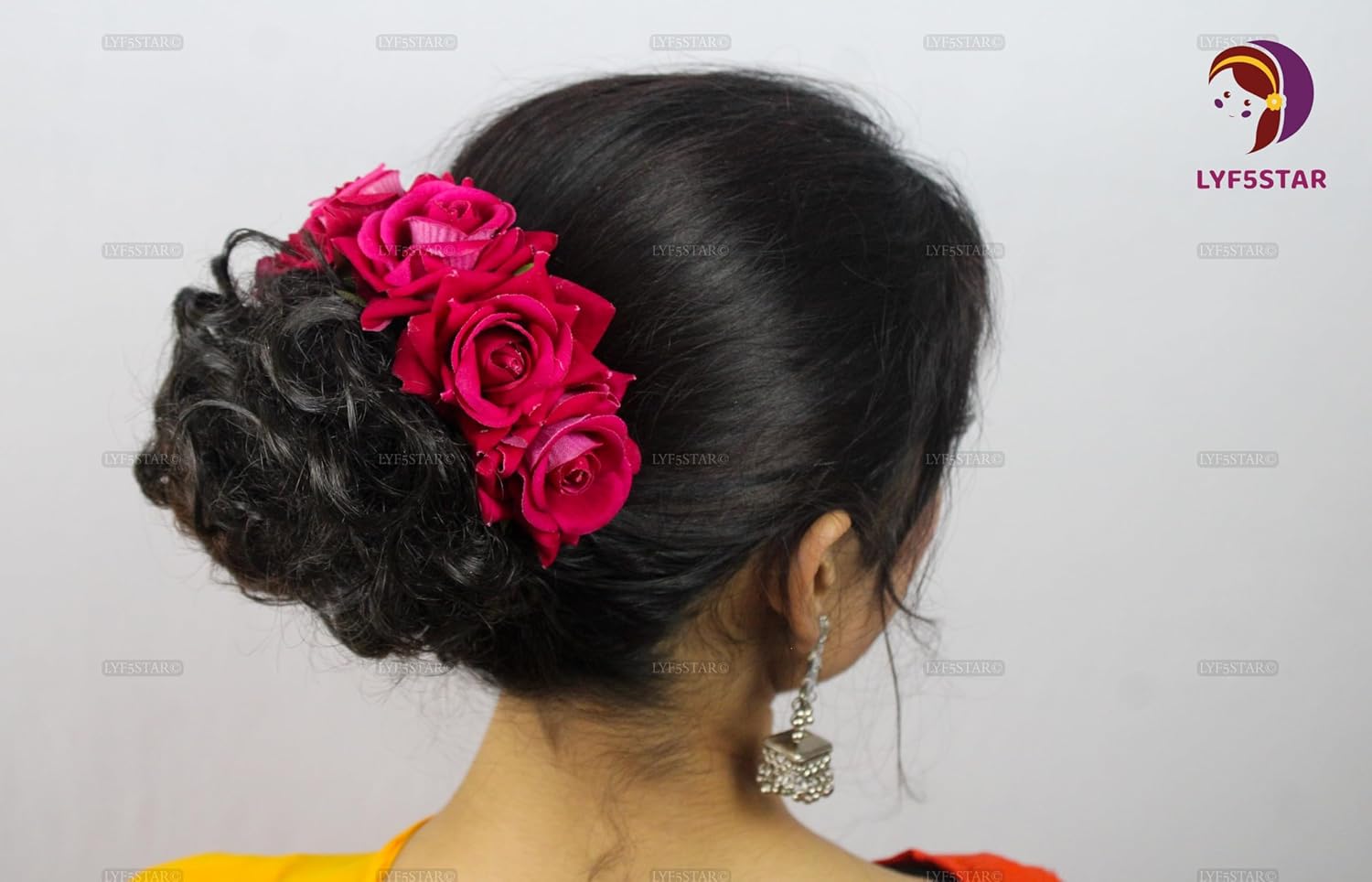 Dark Pink Rose Veni Gajra- Natural looking Rose Veni Gajra for Girls & Women, Rose Veni Gajra for Wedding, Bun Making Hair accessories for Bride – Pack of 1 - Red