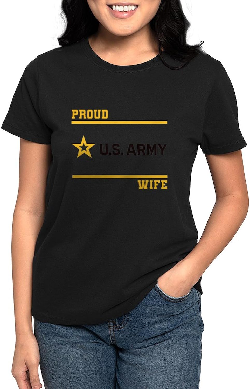 CafePress Proud Army Wife Black and Gold T Shirt Womens Cotton Dark T-Shirt