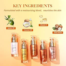 Liyalan Shimmer Body Oil Bronze Gold 1.0 fl.oz Face Glow Pearl Highlighter Illuminator Long-Lasting Shine Glitter Liquid Tanning with Makeup Brush