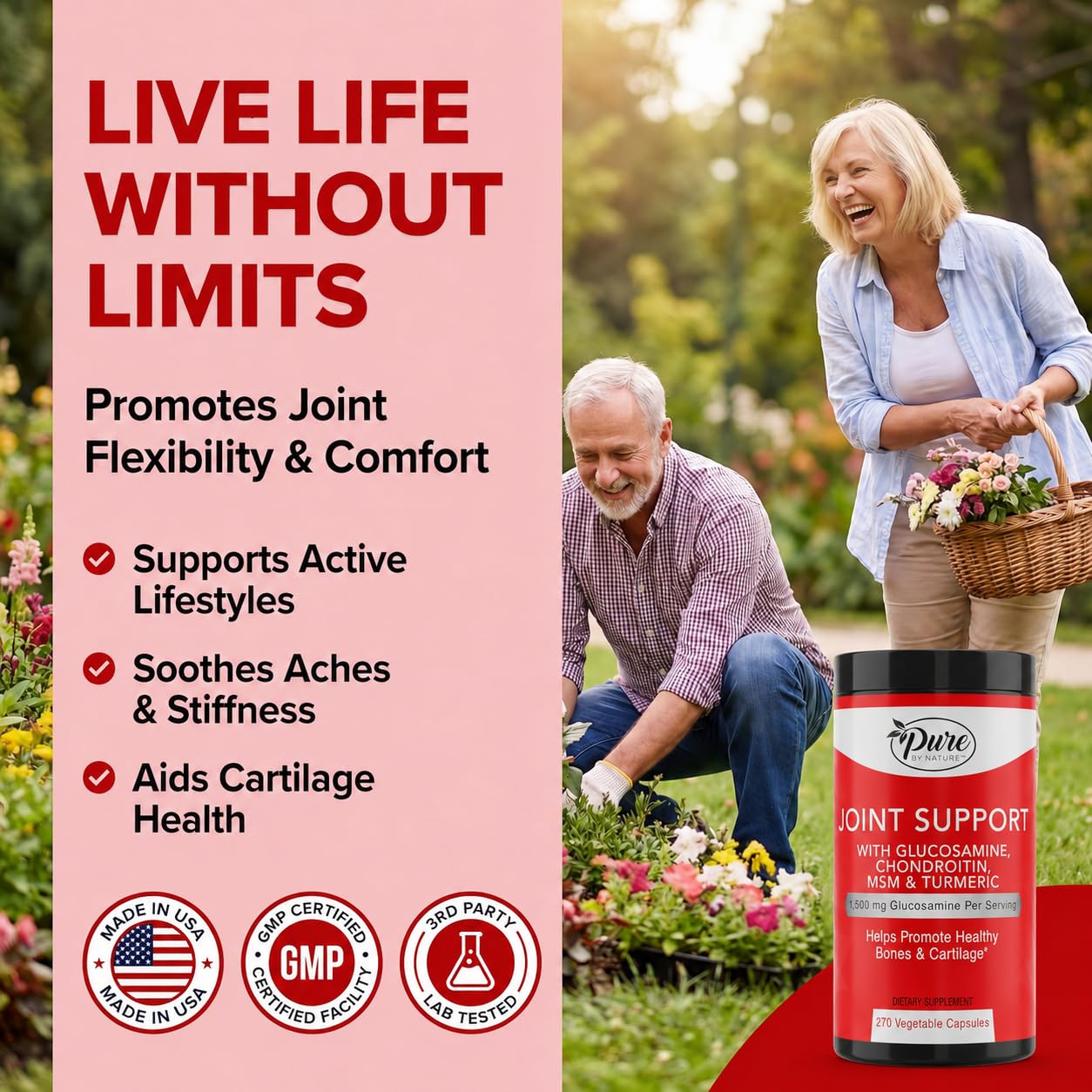 Pure By Nature Joint Support Supplement Glucosamine Chondroitin MSM 90 Days — Amazon image 2