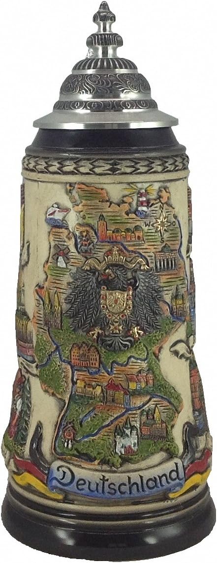 Zöller & Born German Beer, panorama map, rustic, 1 liter tankard, beer mug