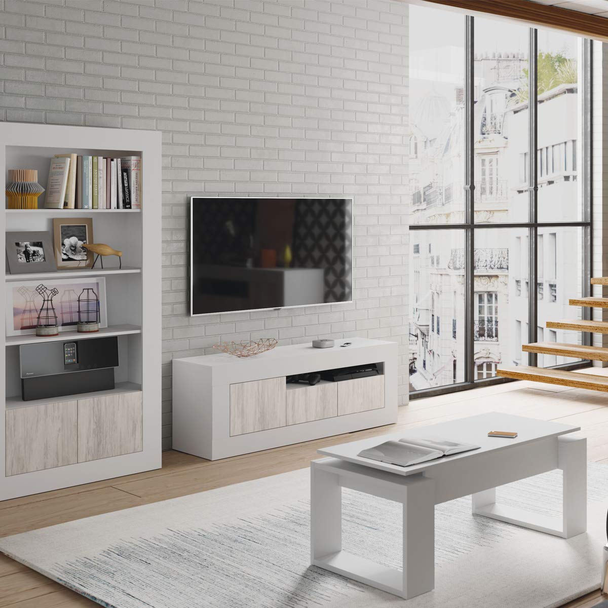 MarinelliGroup Mobile porta TV moderno soggiorno salotto camera letto BIANCO ARTICO 139 X 42 X 53 cm - 036627A