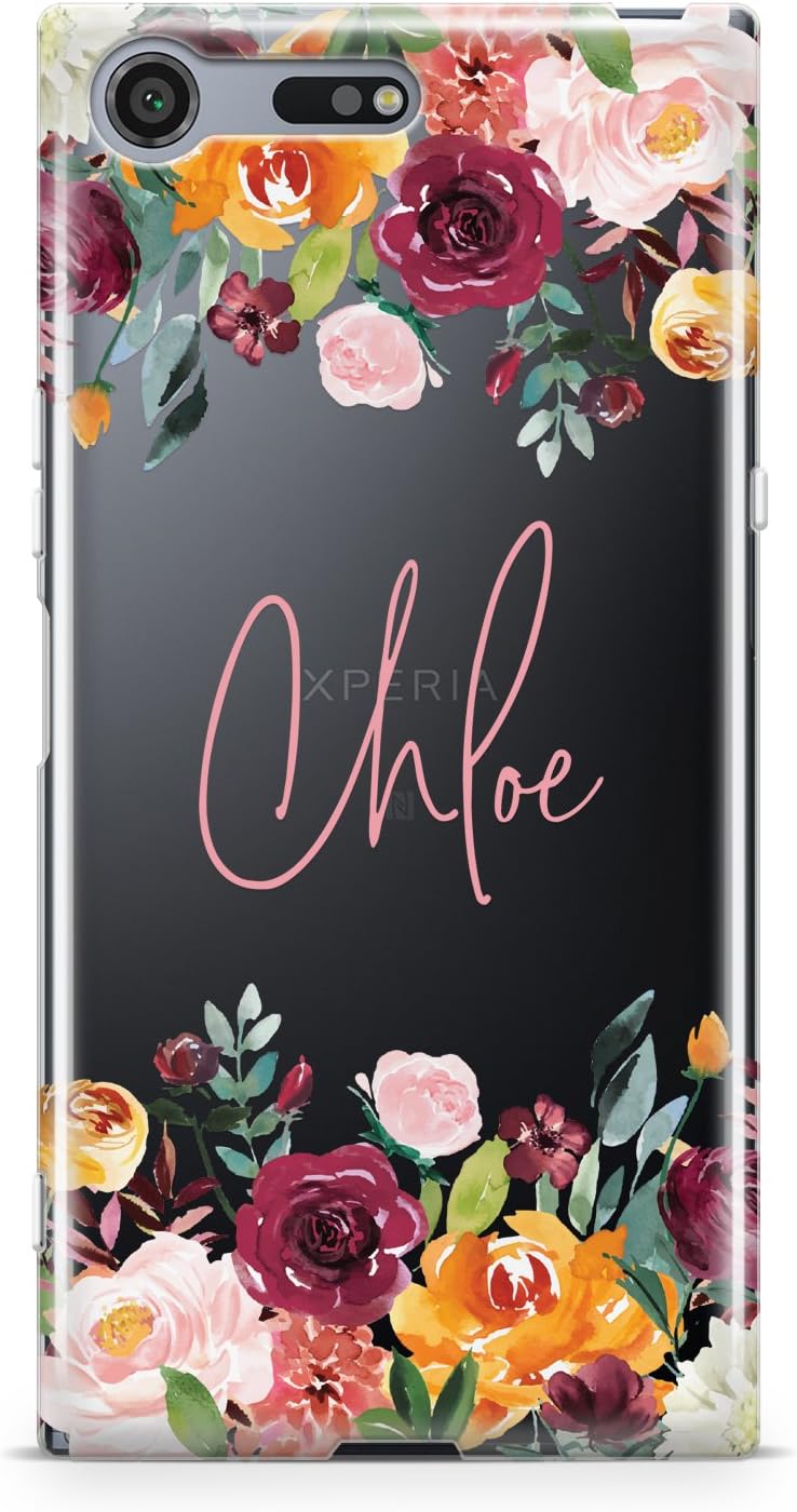 Dyefor PERSONALISED NAME TRANSPARENT & FLOWERS PHONE CASE FOR SONY XPERIA XZ PREMIUM