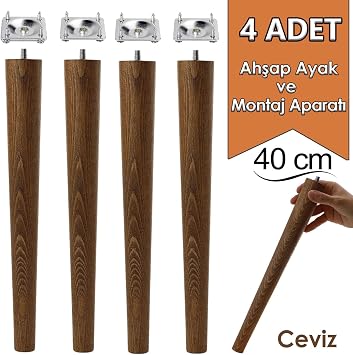 4PCS Wooden Leg 40 Cm Walnut M8 Bolted Furniture Stool Coffee Table Table Support Leg with Connection Apparatus