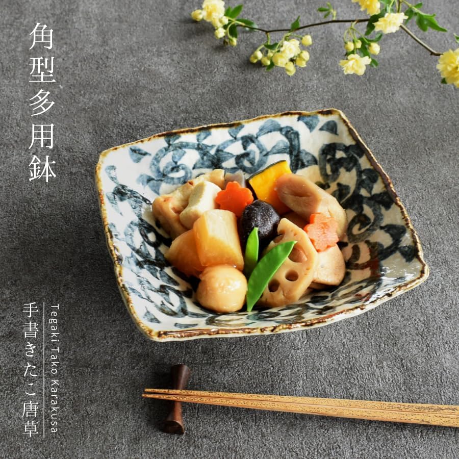 Amazon.co.jp: 【m'home style】 美濃焼 食器 和食器 手書きたこ唐草角 Amazon.co.jp: 【m'home style】 美濃焼 食器 和食器 手書きたこ唐草角