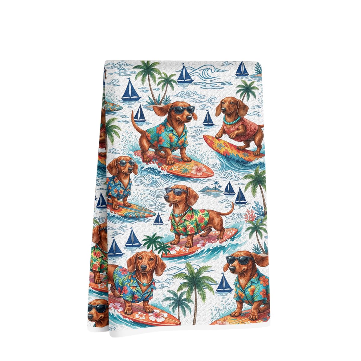 Funny Dachshund Kitchen Towels, Summer Dachshund Gifts Reusable Dish Towels