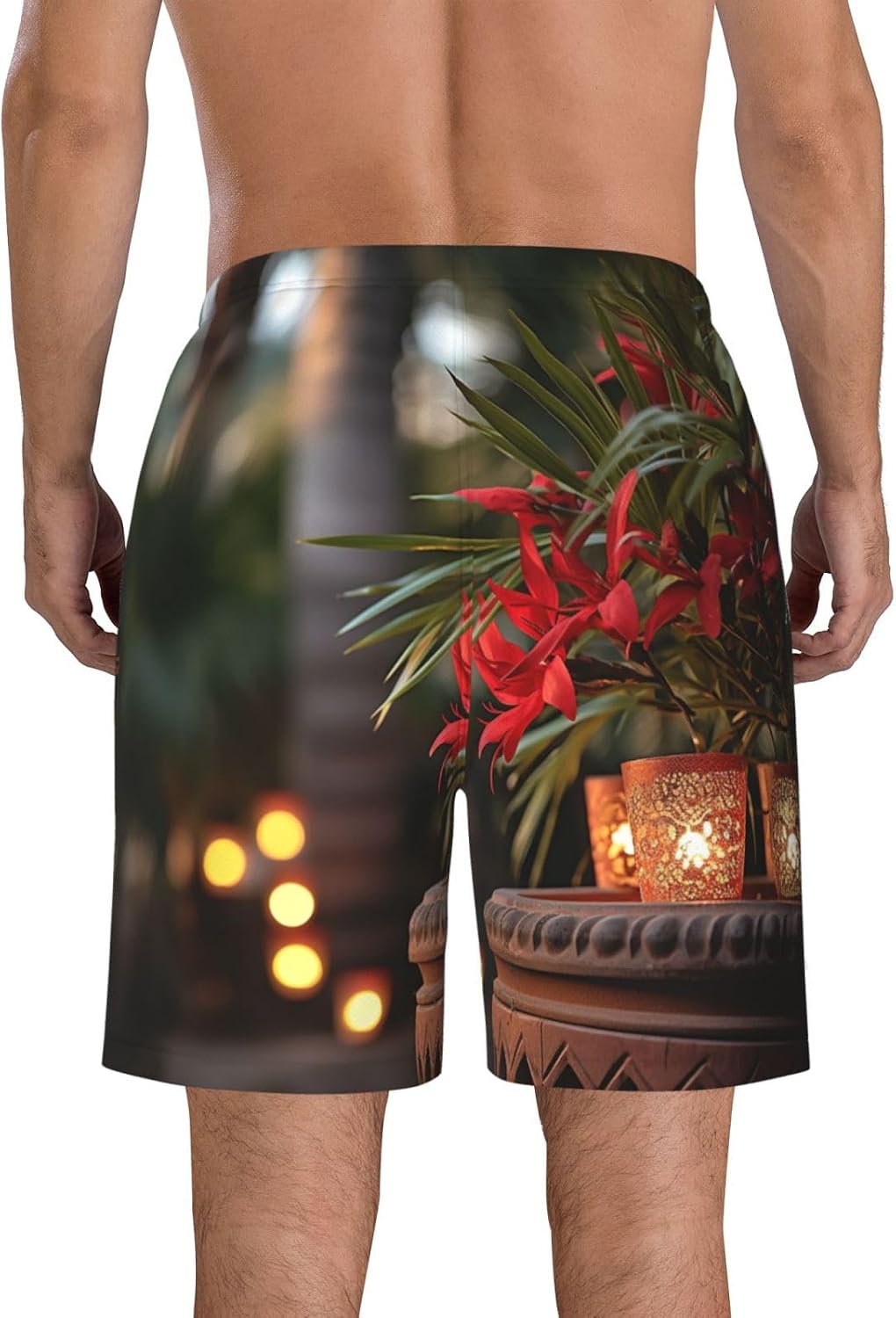 Merry Christmas Palm Tree Print Mens Casual Shorts Drawstring Summer Beach Stretch Shorts Novelty Swimtrunks