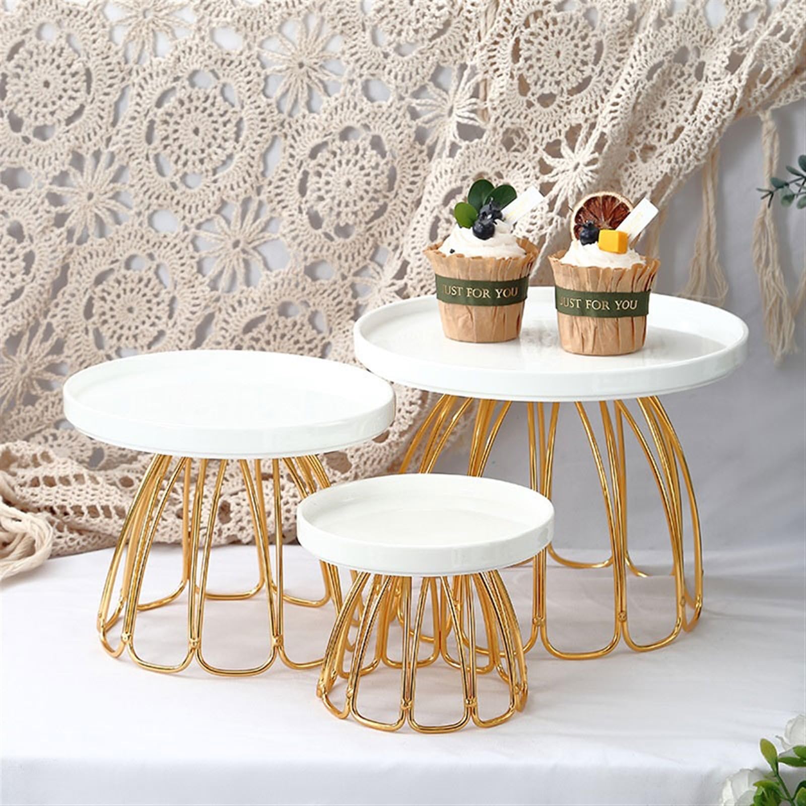 Wieża do ekspozycji ciast Wykwintny ceramiczny talerz na wysokie ciasto, taca Dim Sum, stół deserowy, ramka ekspozycyjna, stojak babeczki Stojak na ciasta(Biały,Średni)