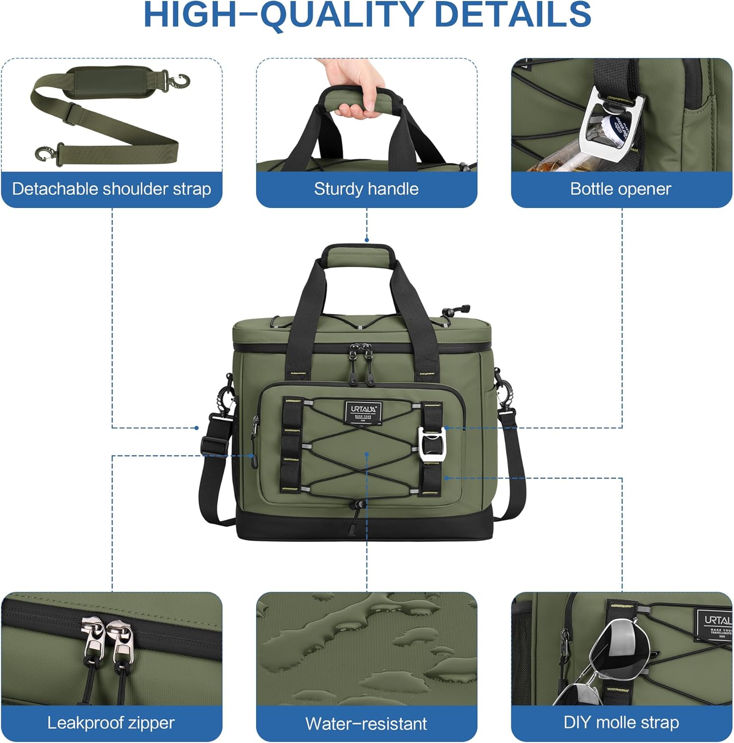 Large Insulated Cooler Bag, 50 Can Soft Sided Collapsible Ice Chest for Camping, Travel, Grocery, Kayaking & Beach (Waterproof, Leak-Proof, 30L)