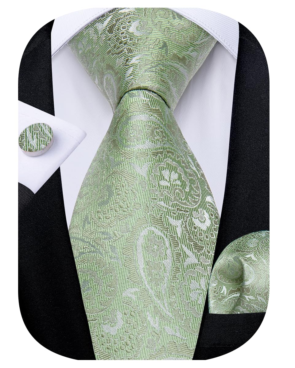 Mens Paisley Tie Sets Silk Jacquard Woven Floral Necktie and Pocket Square Cufflinks Wedding Business Party