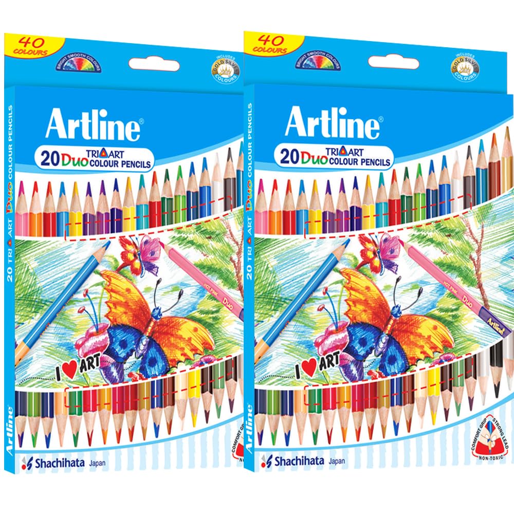 Artline Love-Art Tri-Art Duo Colour Pencils Pack of 20 – 40 Shades, Triangular, Non-Toxic & Smooth