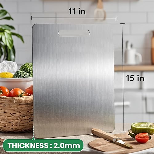 Miniatura 6 de Paquete de 2 tablas de cortar de titanio para cocina, 100% titanio puro, higiene y durabilidad de vanguardia, tabla de cortar de doble cara de grado